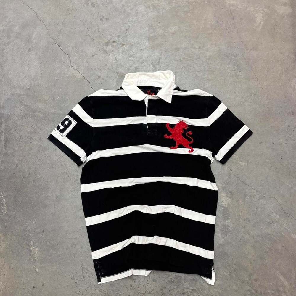 Express Lion Crest Striped Polo Shirt